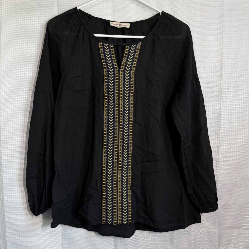 Altar'd State Blouse Cotton Embroidered Notched Neck Boho Peasant Top M